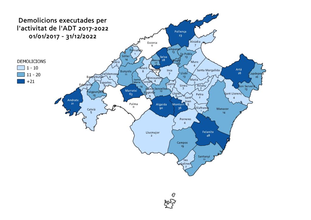 Mapa demolicions realitzades per l'ADT entre 2017 i 2022