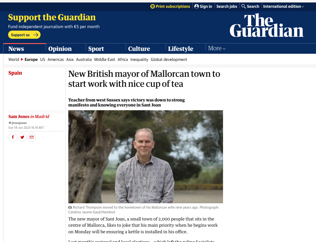 “The Guardian” fa un perfil de Richard Thompson, nou batle de Sant Joan