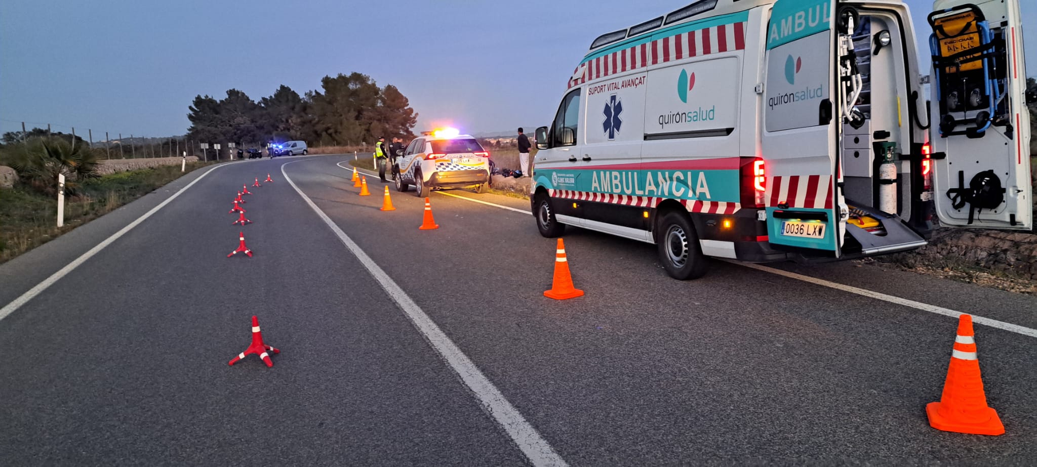 Hospitalitzat un jove motorista accidentat a la carretera de Porreres a Llucmajor